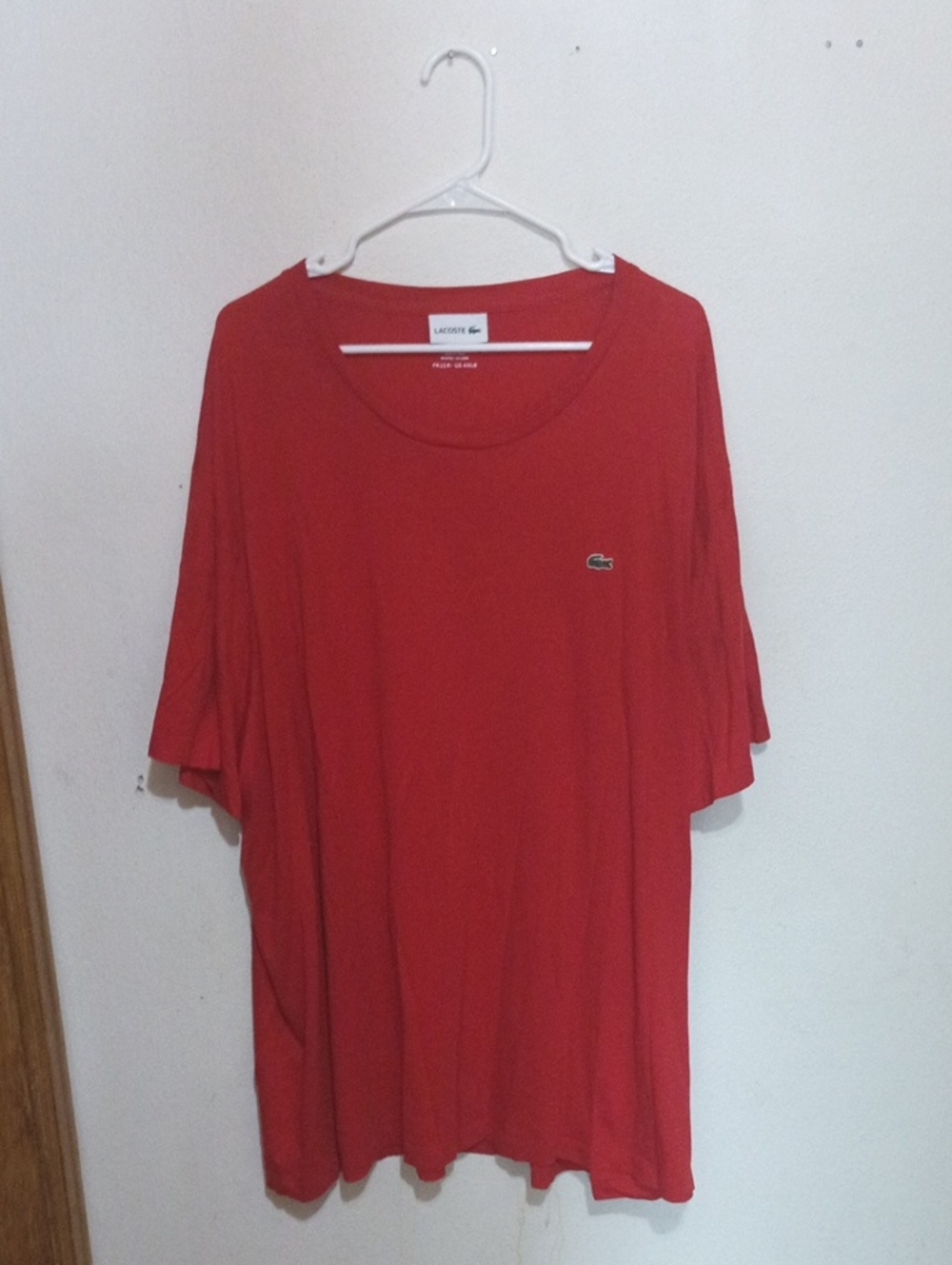 Lacoste Men's Bright Red Short Sleeve Crew Tee with Crocodile Logo